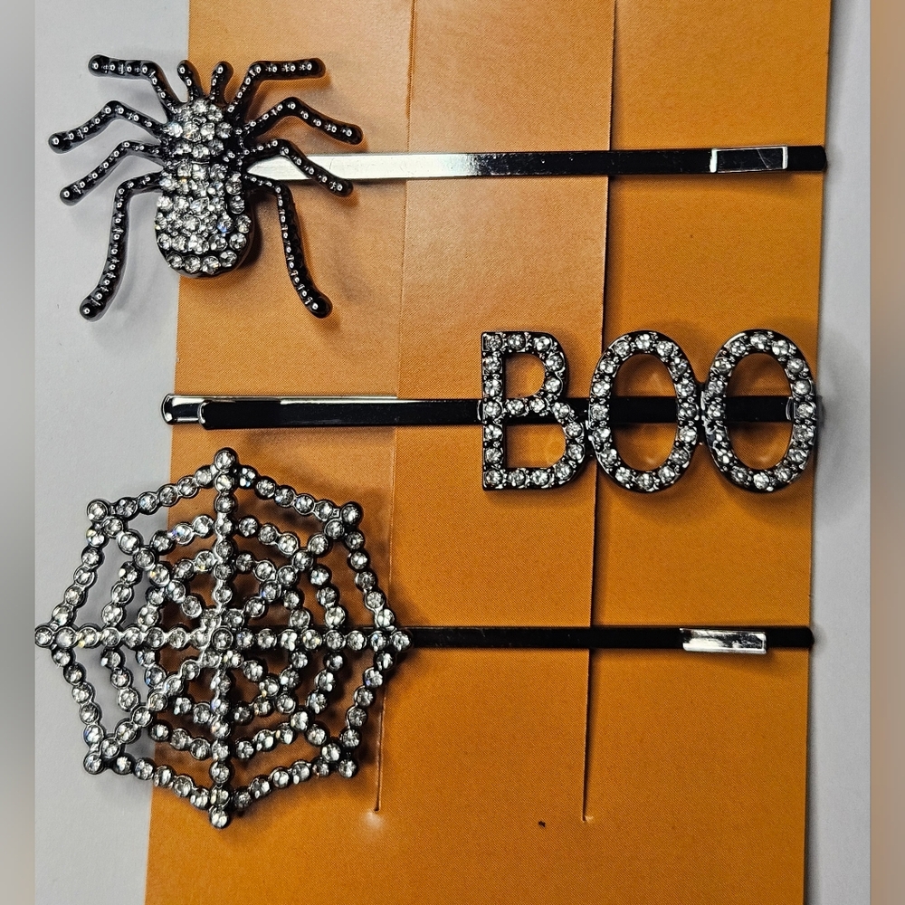 Halloween Rhinestone Hairpin Set – Spider, BOO & Spiderweb NEW